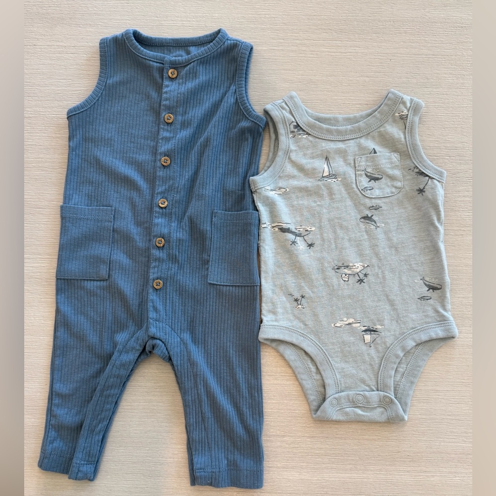 Kids Matching Set - Blue Sleeveless Outfit